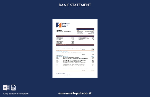 stile verificato Modello word di estratto conto bancario di risparmio del Botswa